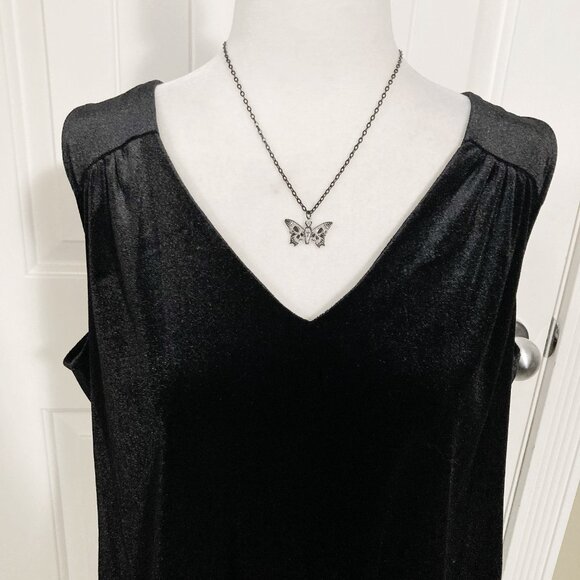 OLD NAVY Black velvet sleeveless v-neck stretchy top ~ Goth LARGE XL 1X shirt - Picture 4 of 12